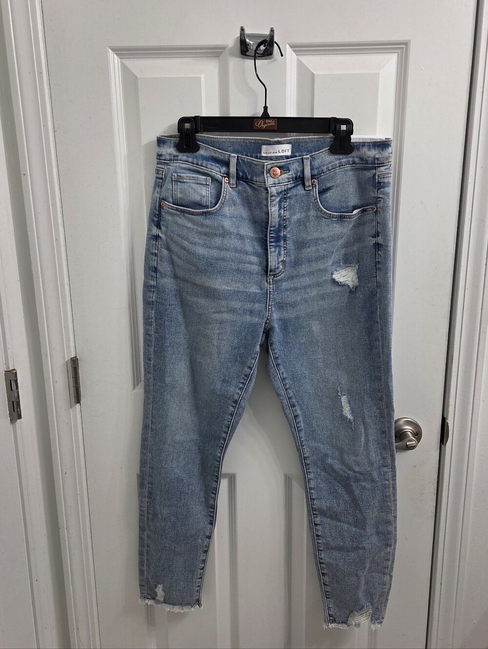 LOFT High Waist Skinny Ankle Light Wash Distressed Jeans